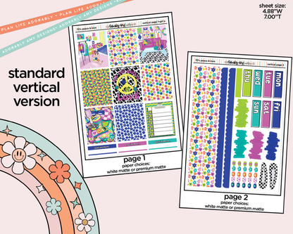 Vertical 70's Peace & Love Weekly Sticker Kit for Vertical Standard Size Planners or Insert