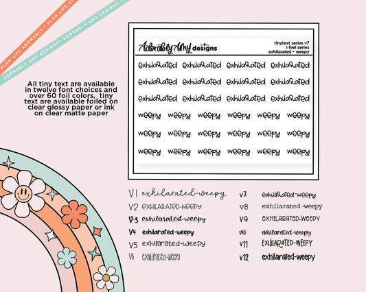 Foiled Tiny Text Series - Feelings Series - Exhilarated & Weepy Checklist Size Planner Stickers for any Planner or Insert