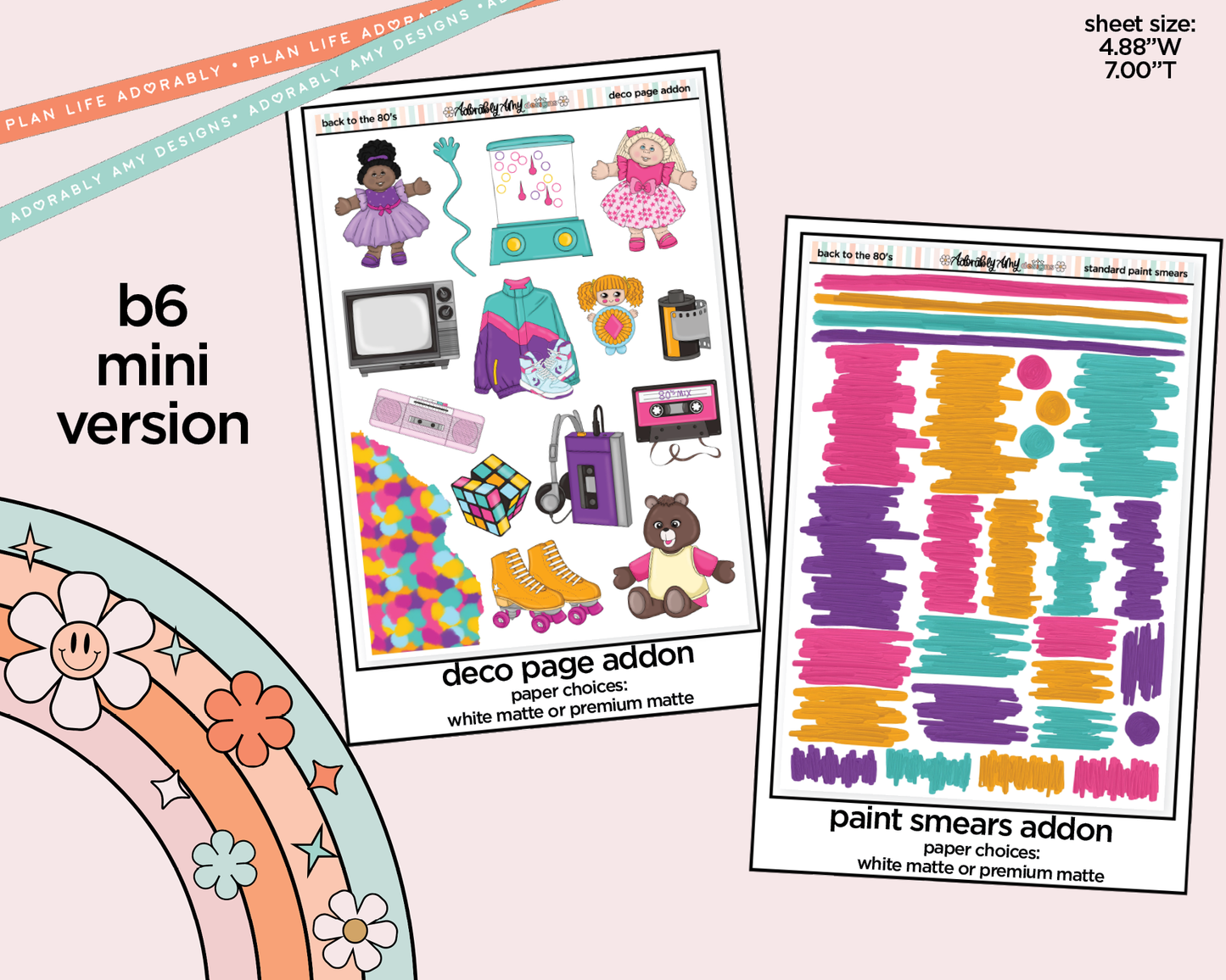 Mini B6 Back to the 80's Planner Sticker Kit sized for ANY Vertical Insert