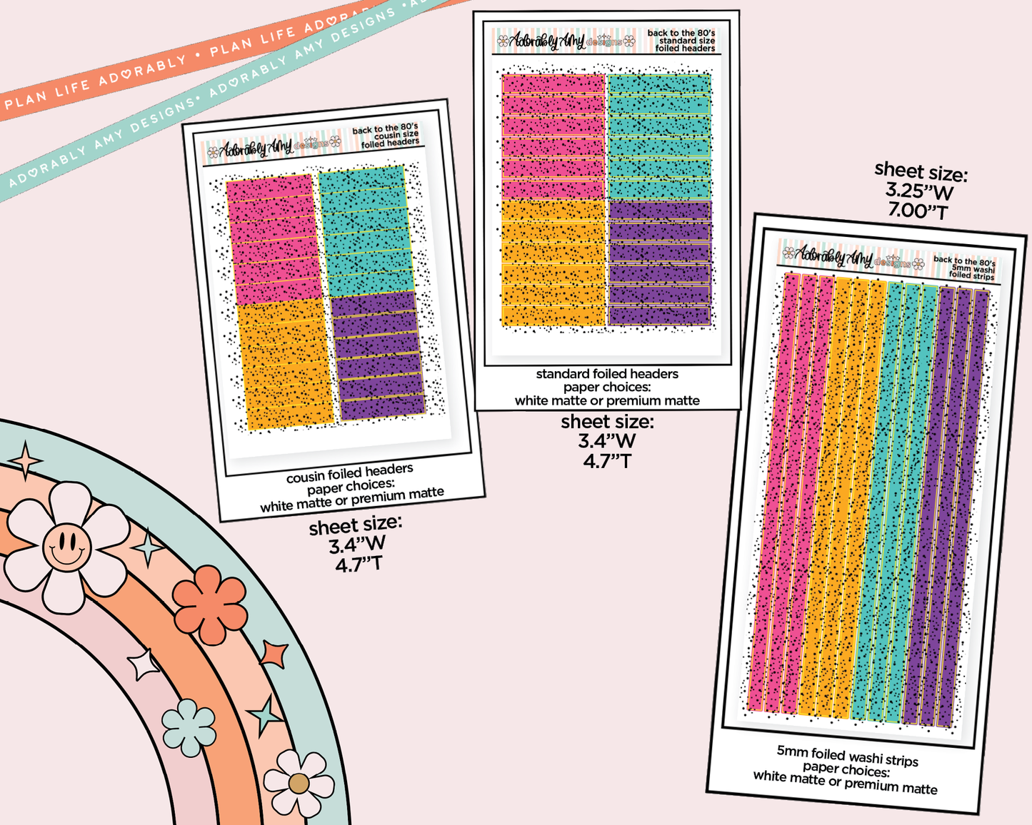 Foiled Back to the 80's Headers or Long Strips Planner Stickers for any Planner or Insert