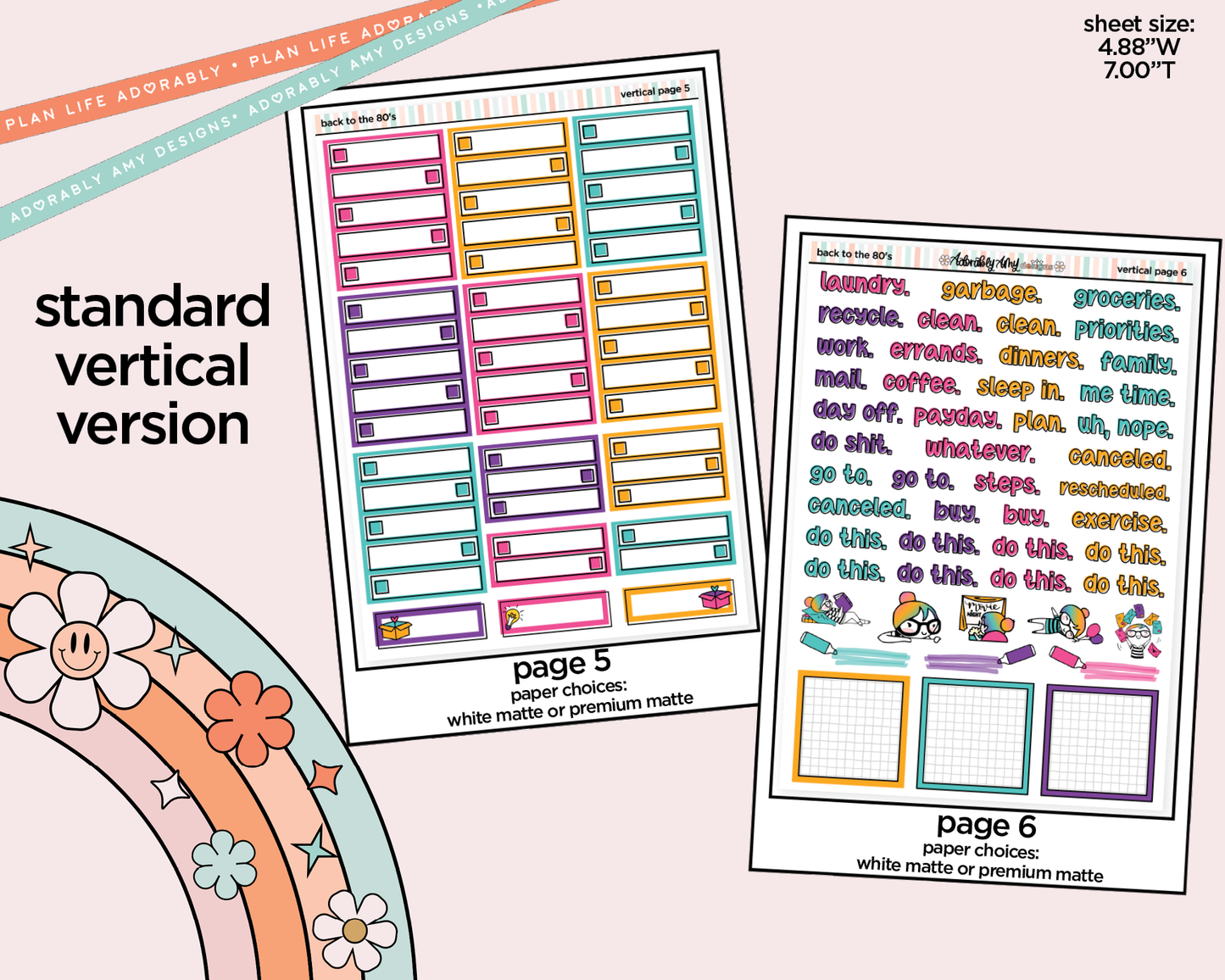 Vertical Back to the 80's Weekly Sticker Kit for Vertical Standard Size Planners or Insert