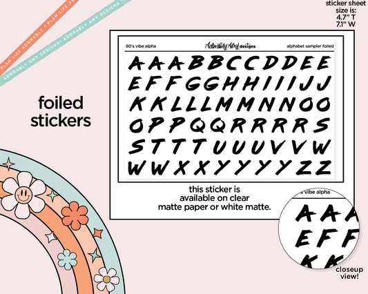 Foiled 80's Vibe Alphabet Stickers Deco Typography Sampler Planner Stickers