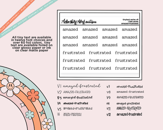 Foiled Tiny Text Series - Feelings Series - Amazed & Frustrated Checklist Size Planner Stickers for any Planner or Insert