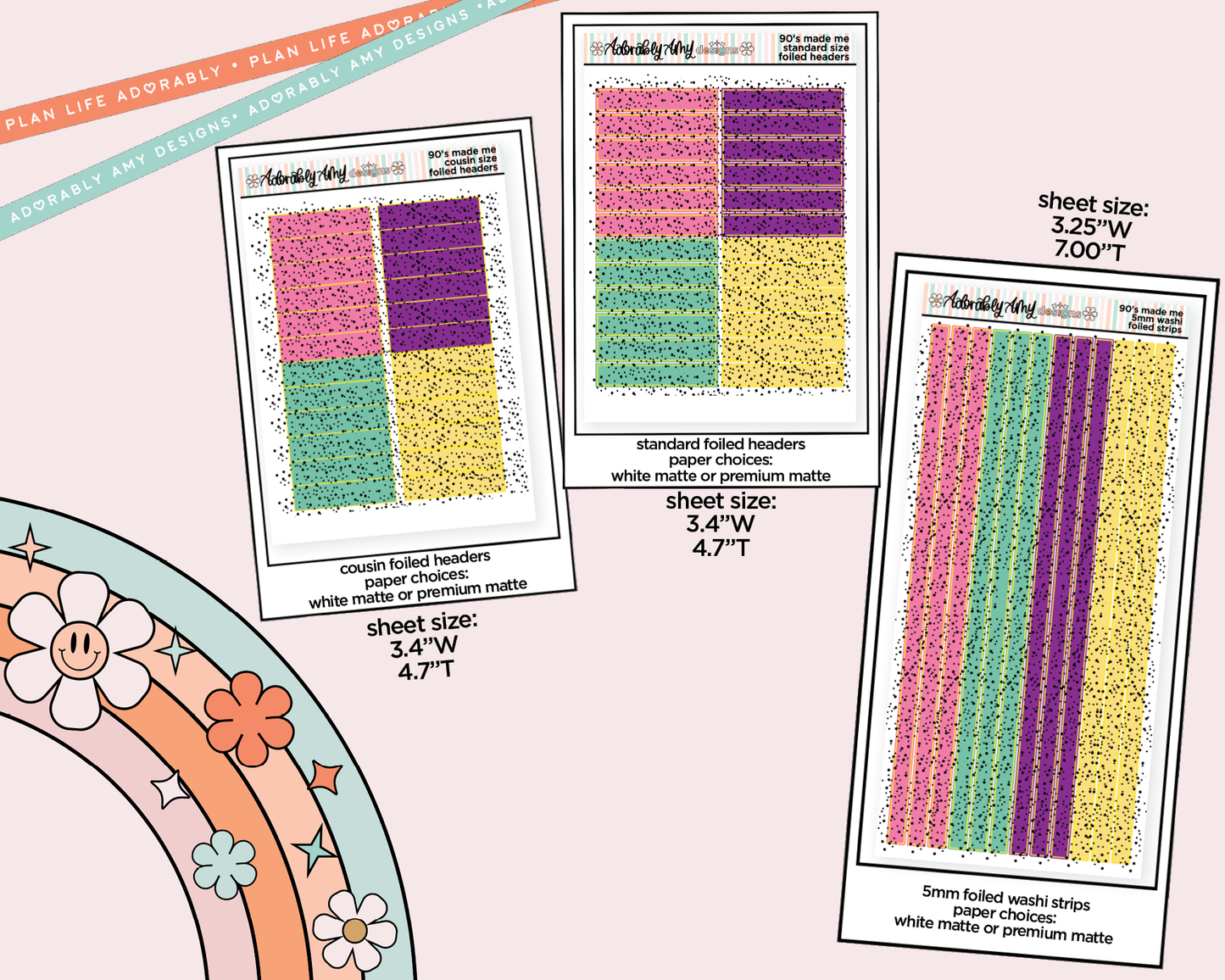 Foiled 90's Made Me Headers or Long Strips Planner Stickers for any Planner or Insert