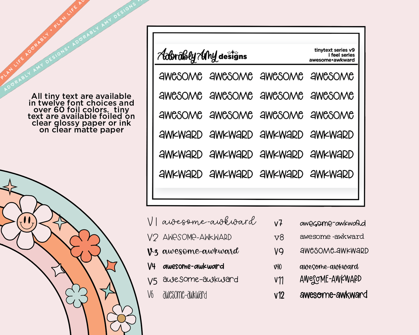 Foiled Tiny Text Series - Feelings Series - Awesome & Awkward Checklist Size Planner Stickers for any Planner or Insert