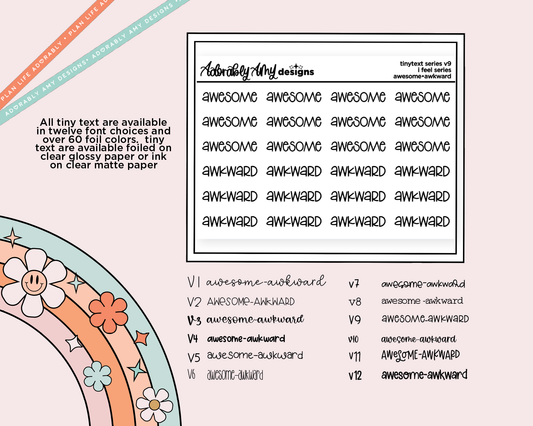 Foiled Tiny Text Series - Feelings Series - Awesome & Awkward Checklist Size Planner Stickers for any Planner or Insert