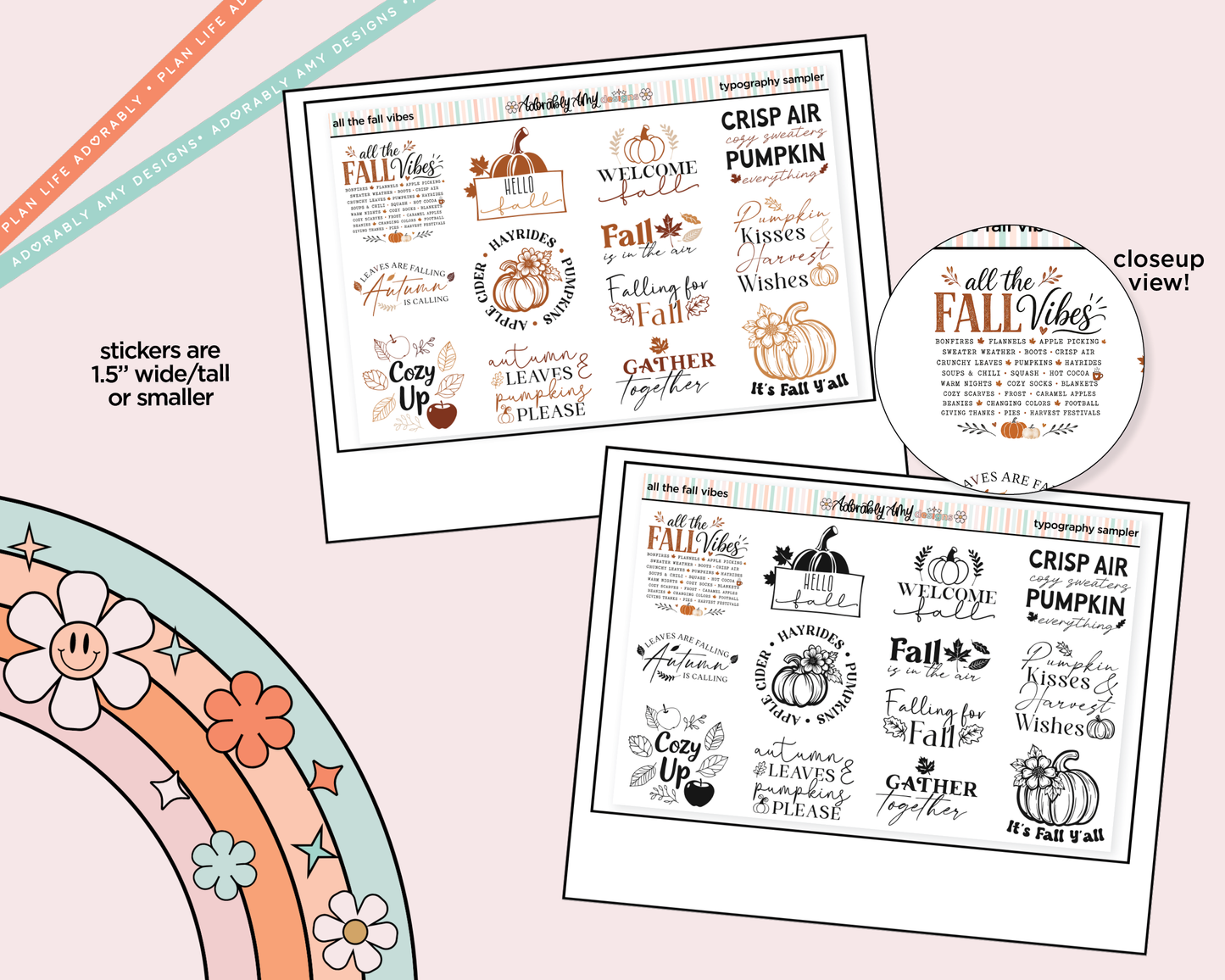 All the Fall Vibes Deco Typography Sampler Planner Stickers