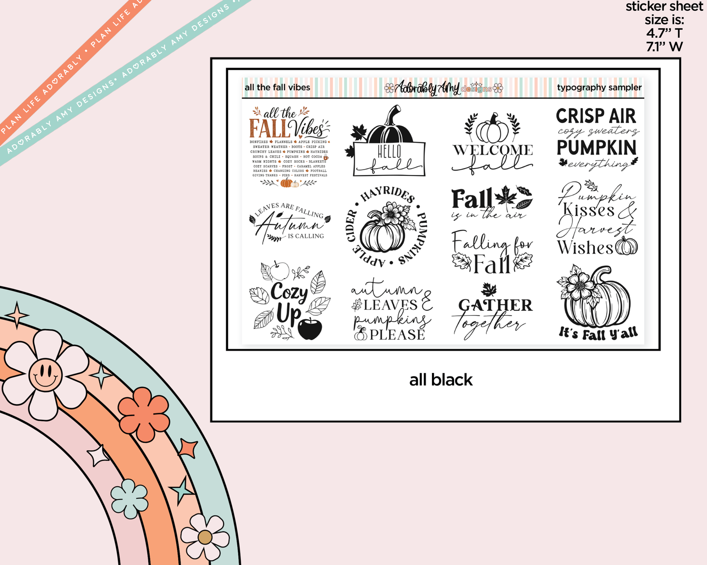 All the Fall Vibes Deco Typography Sampler Planner Stickers