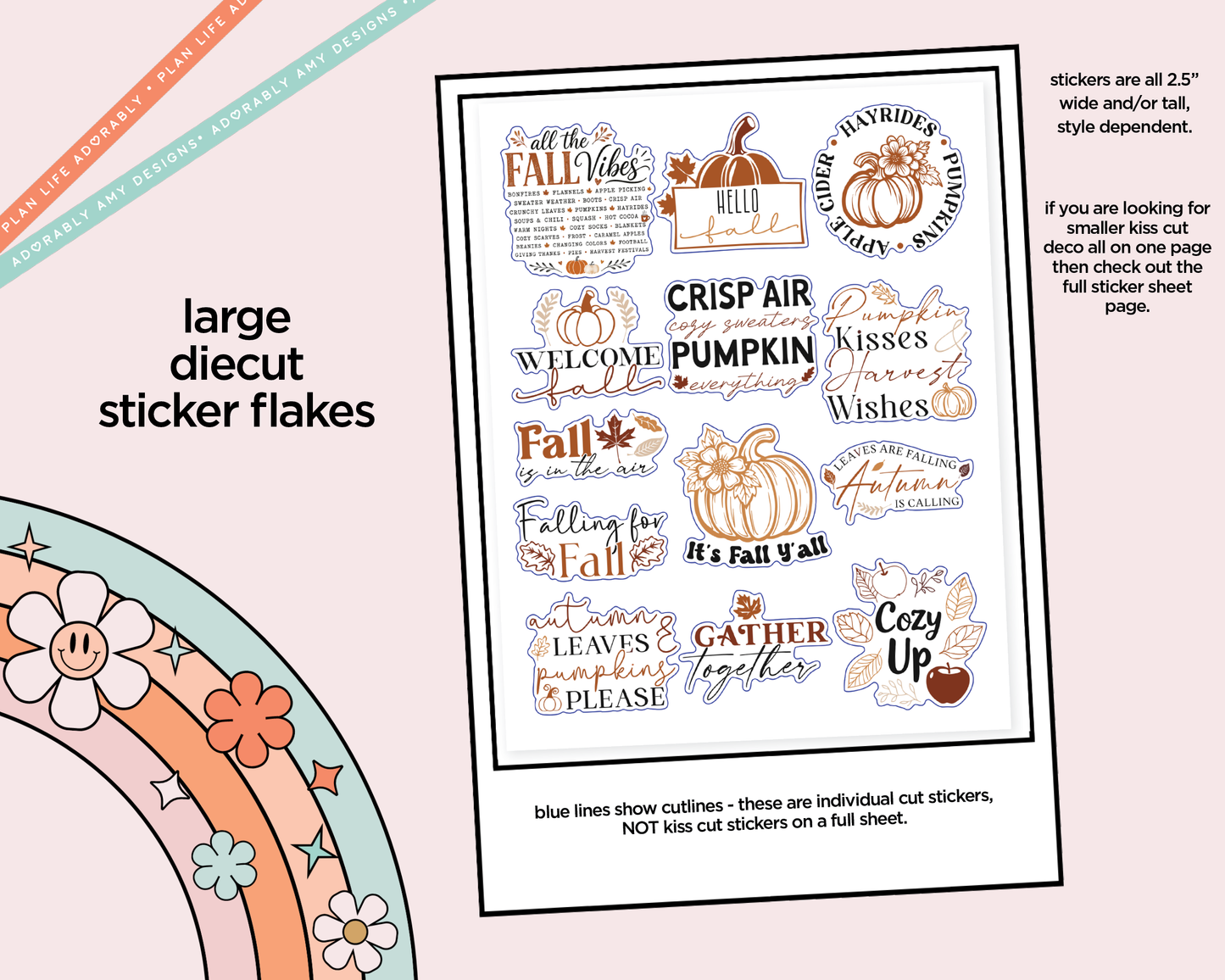 All the Fall Vibes Deco Typography Sampler Planner Stickers