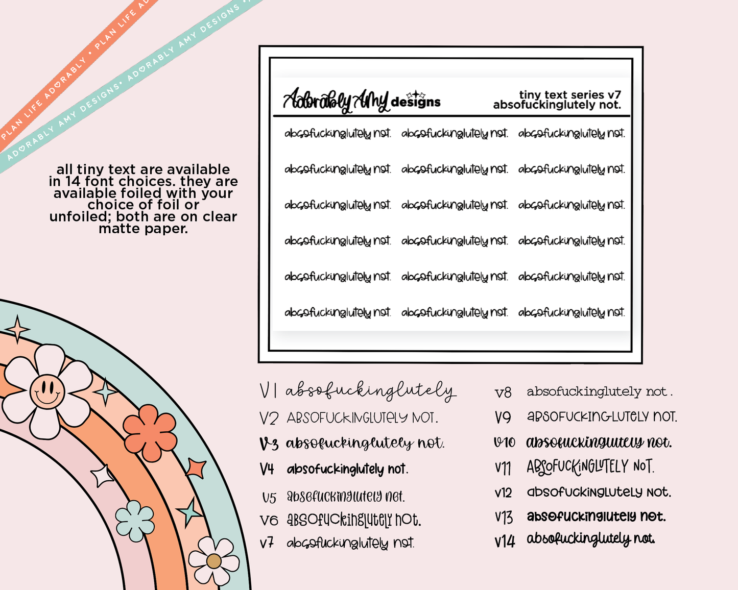 Foiled Tiny Text Series - Absofuckinglutely Not. Checklist Size Planner Sticker Sheet