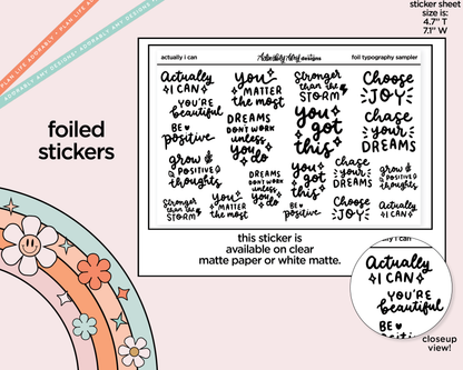 Foiled Actually I Can Motivational Deco Typography Sampler Planner Stickers