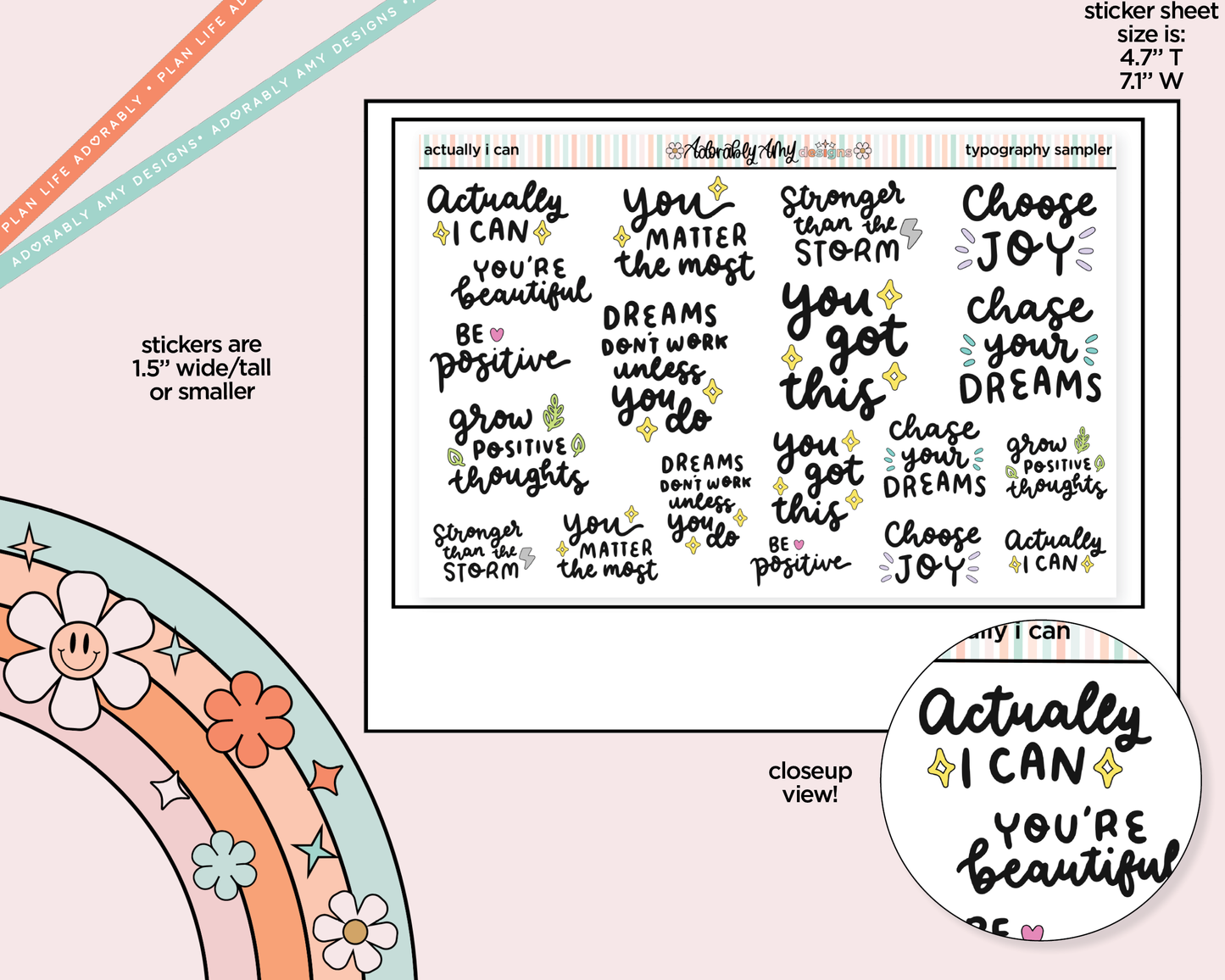 Actually I Can Motivational Deco Typography Sampler Planner Stickers