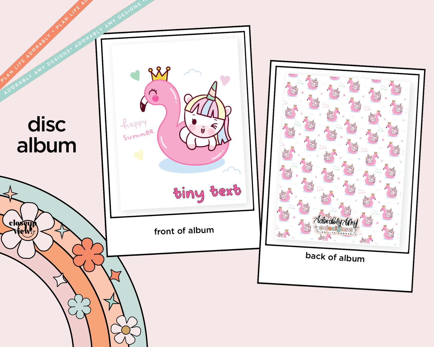 Flamingo Floatie Disc Bound Sticker Storage - 4 Slots - Tiny Text/Diecuts Size - Adorably Amy Designs