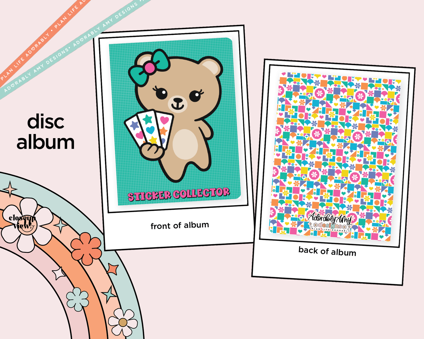 Sticker Collector Character Cover Disc Bound Sticker Storage - 4 Slots - Tiny Text/Diecuts Size - Adorably Amy Designs