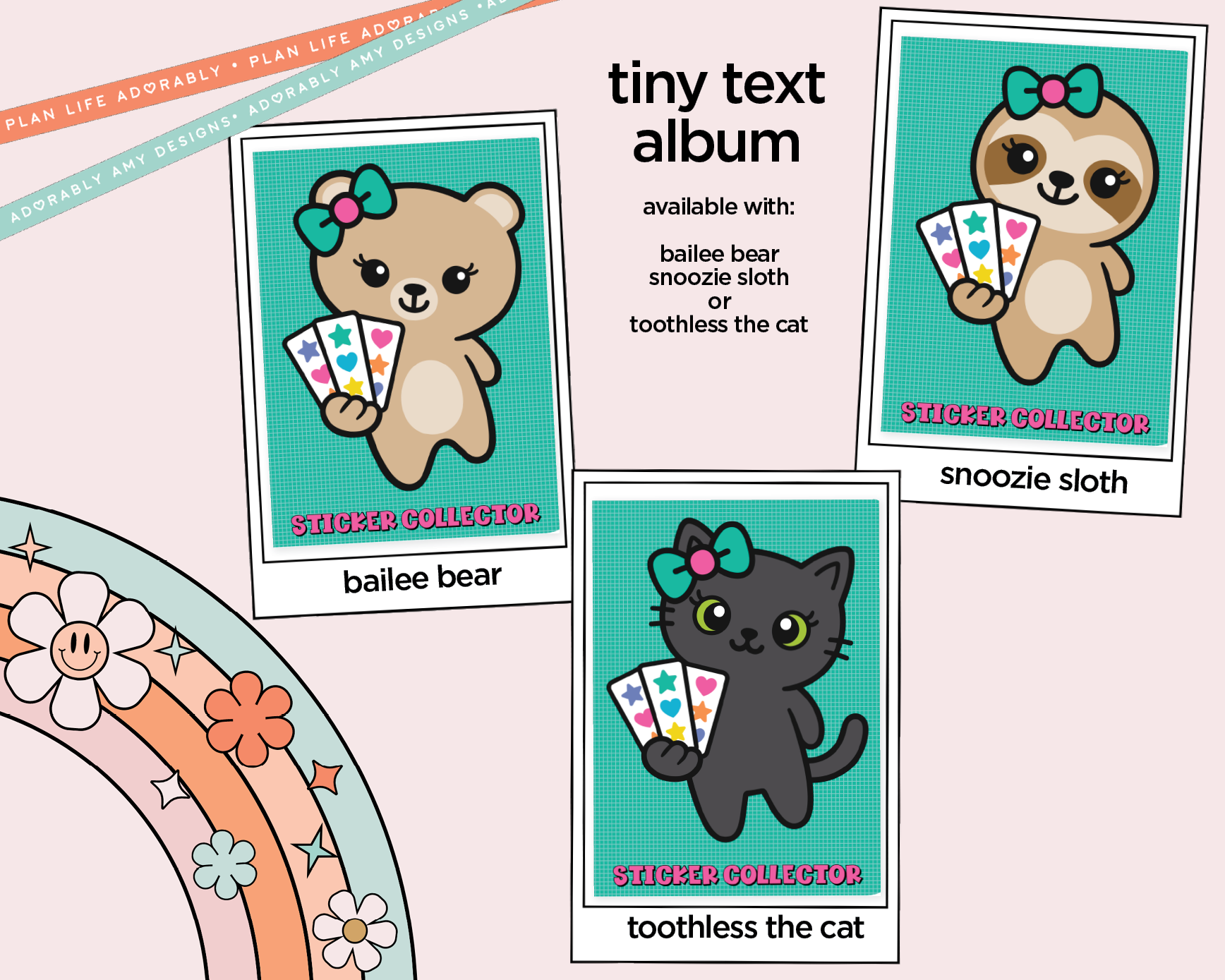 Sticker Collector Character Cover Disc Bound Sticker Storage - 4 Slots - Tiny Text/Diecuts Size - Adorably Amy Designs
