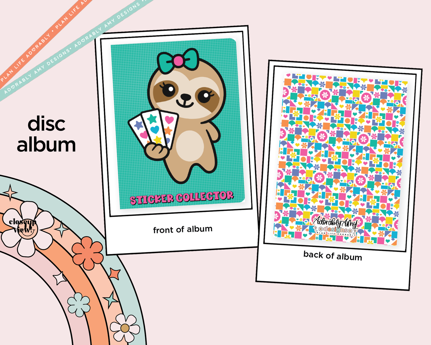 Sticker Collector Character Cover Disc Bound Sticker Storage - 4 Slots - Tiny Text/Diecuts Size - Adorably Amy Designs