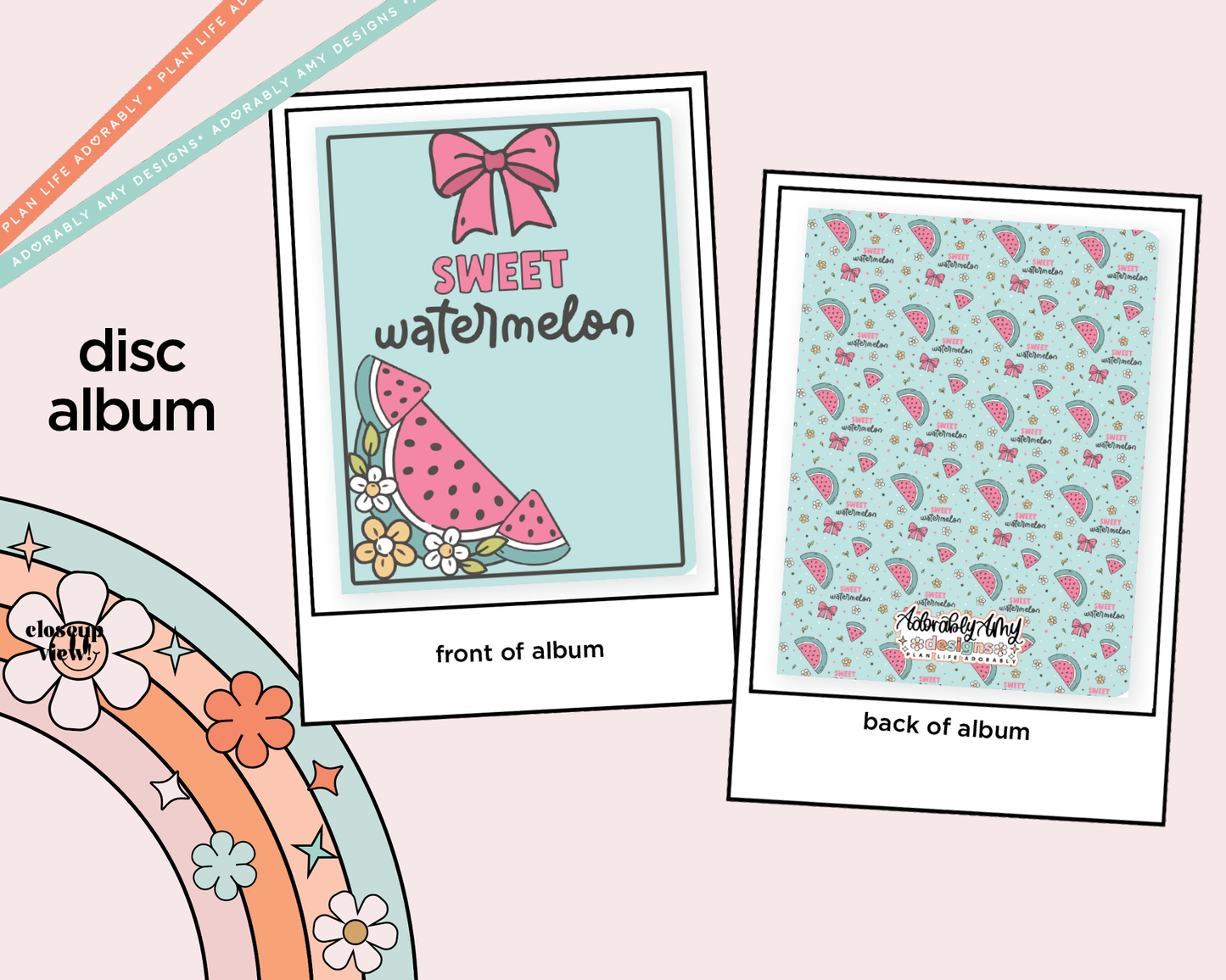 Sweet Watermelon Disc Bound Sticker Storage - 4 Slots - Tiny Text/Diecuts Size - Adorably Amy Designs