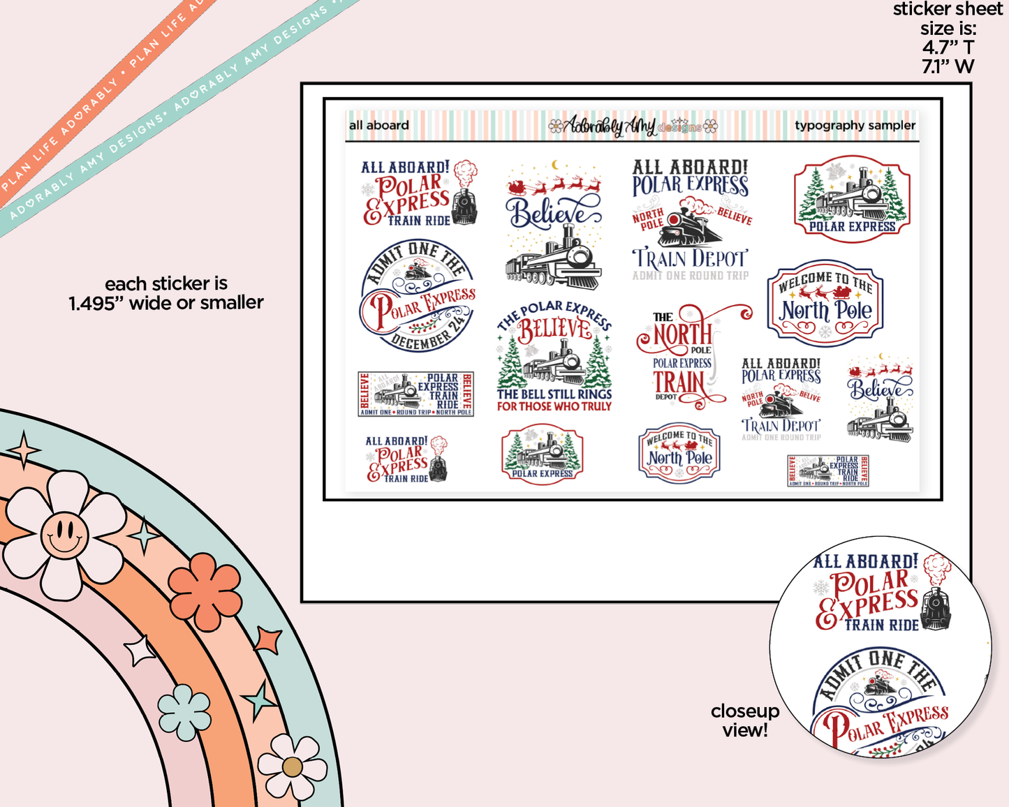 All Aboard Deco Typography Sampler Planner Stickers