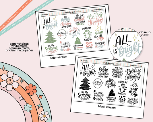 All is Bright Deco Typography Sampler Planner Stickers