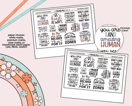 Be an Amazing Human Deco Typography Sampler Planner Stickers