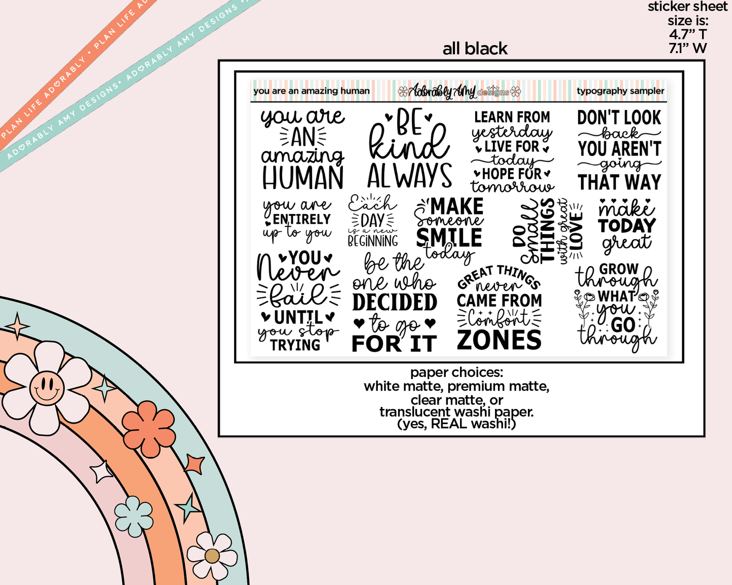 Be an Amazing Human Deco Typography Sampler Planner Stickers
