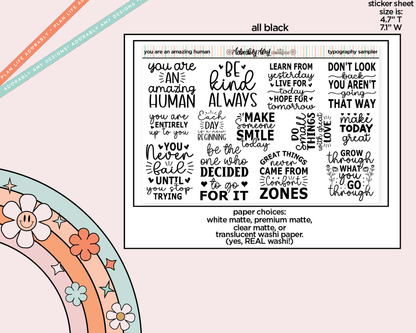 Be an Amazing Human Deco Typography Sampler Planner Stickers
