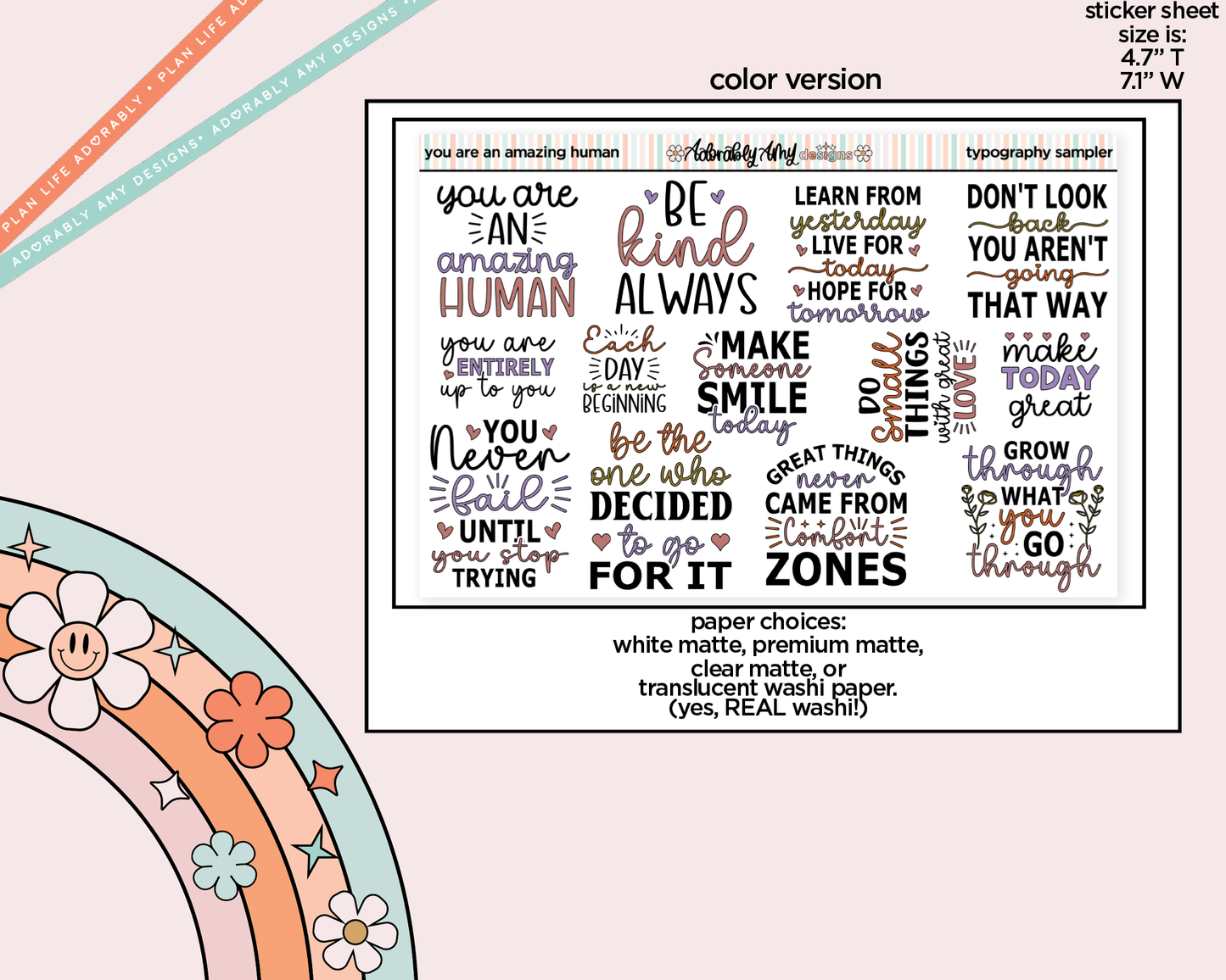 Be an Amazing Human Deco Typography Sampler Planner Stickers