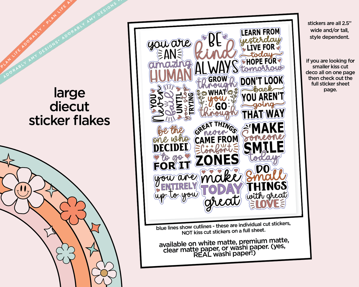 Be an Amazing Human Deco Typography Sampler Planner Stickers
