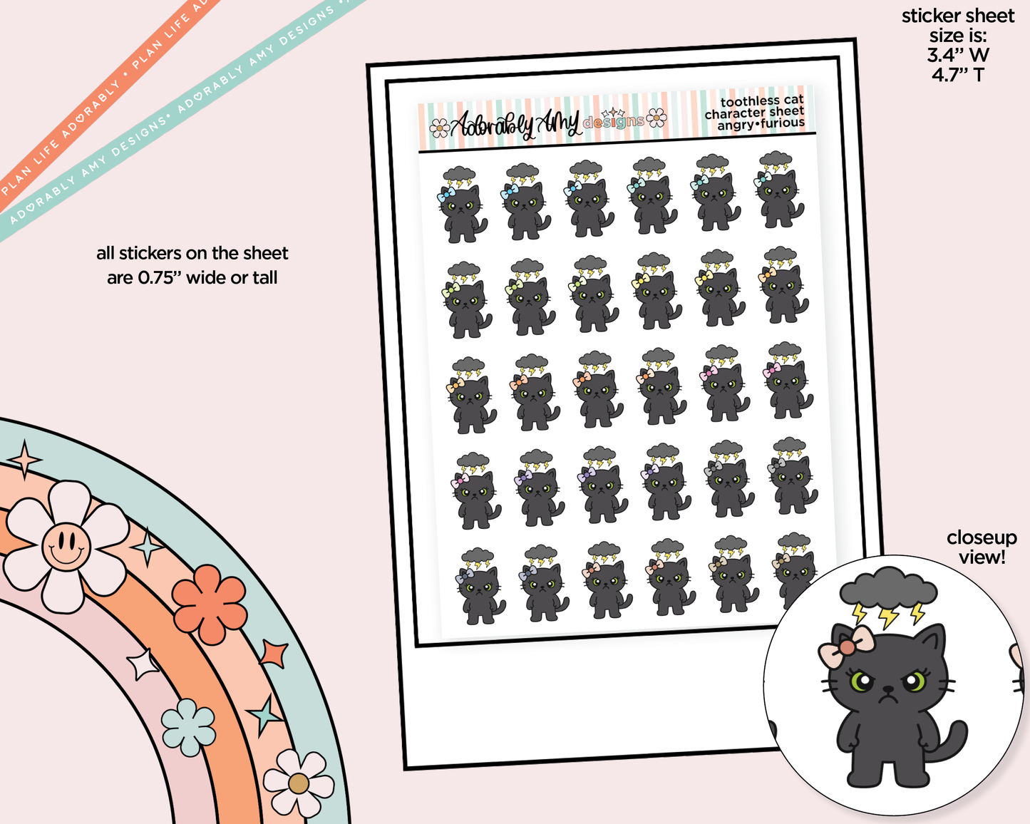 Toothless Cat Angry-Furious Decoration Character Planner Stickers