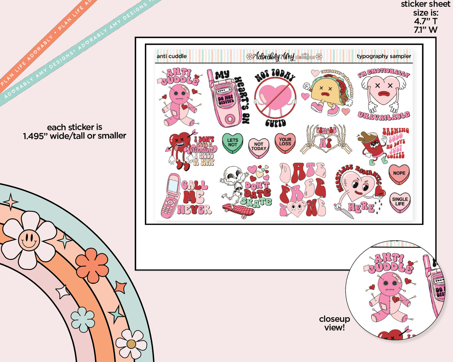 Anti Cuddle - Anti Valentine Deco Typography Sampler Planner Stickers