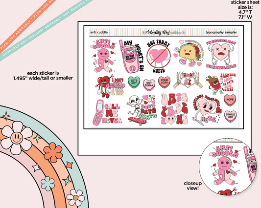 Anti Cuddle - Anti Valentine Deco Typography Sampler Planner Stickers