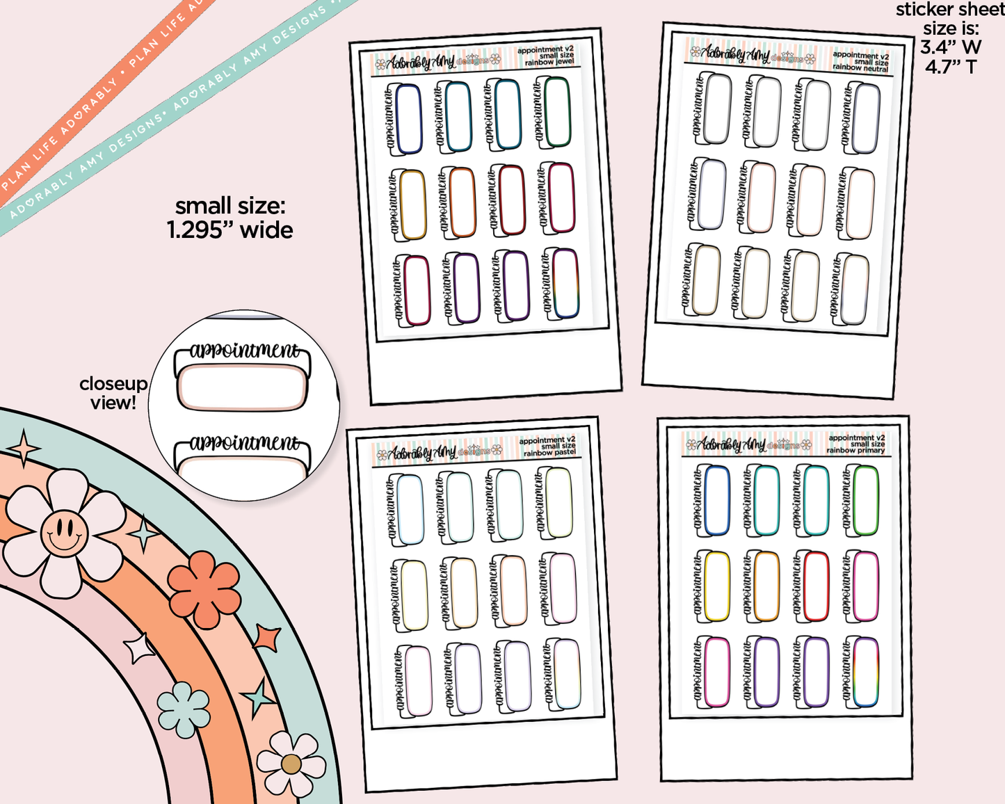 Rainbow Appointment Boxes Small Size Planner Stickers