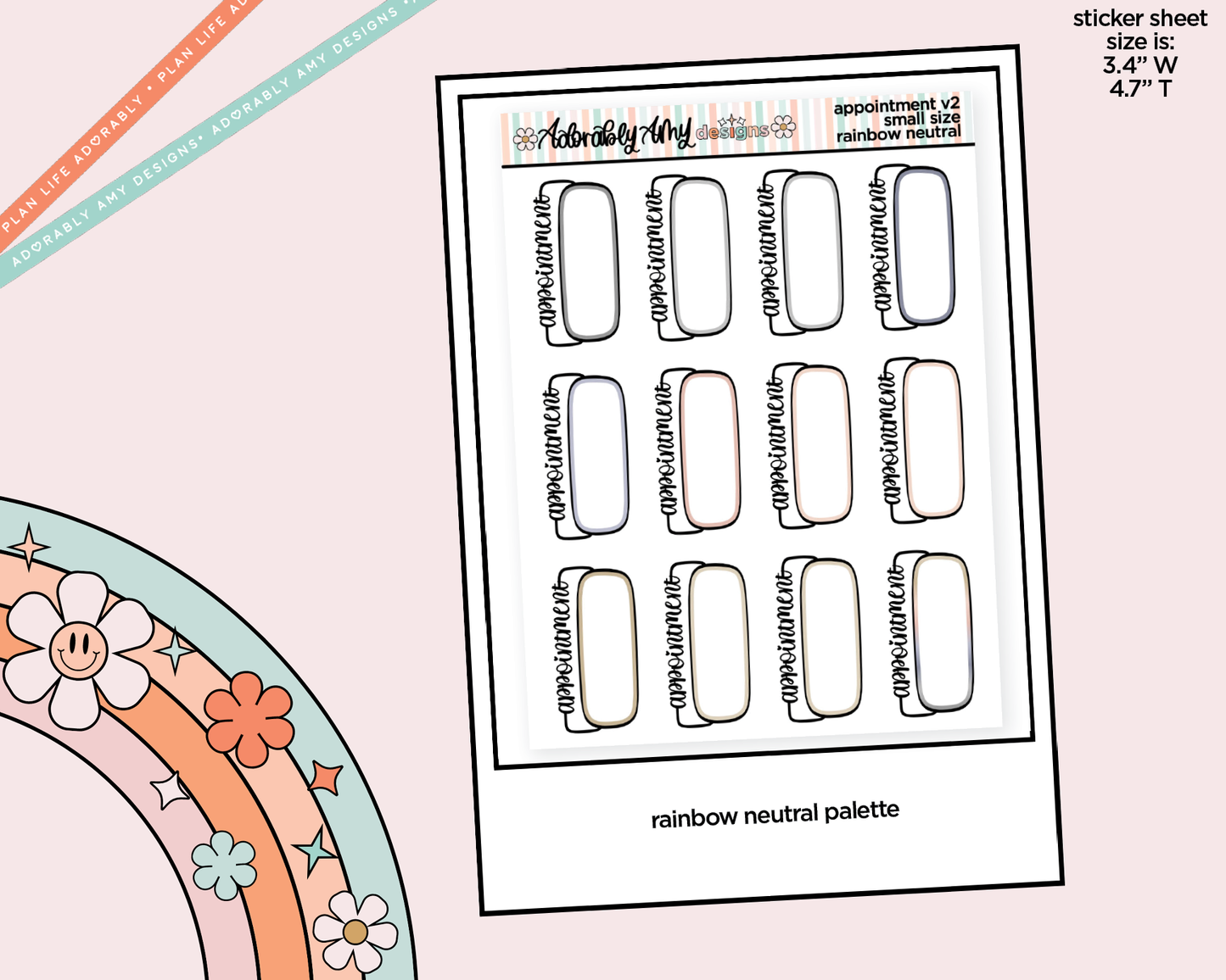 Rainbow Appointment Boxes Small Size Planner Stickers