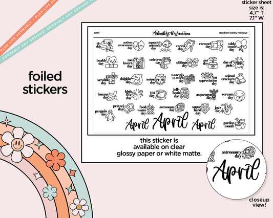 Foiled April Doodled Wacky Holidays Reminder Planner Stickers