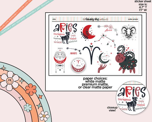 Zodiac Collection Aries Deco Typography Sampler Planner Stickers
