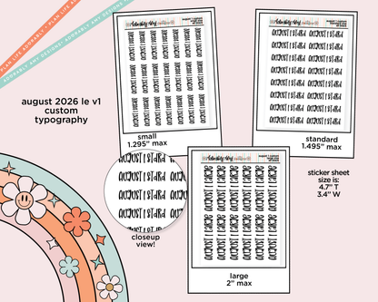 August 2026 LE Custom Typography Sticker Reminder Planner Stickers