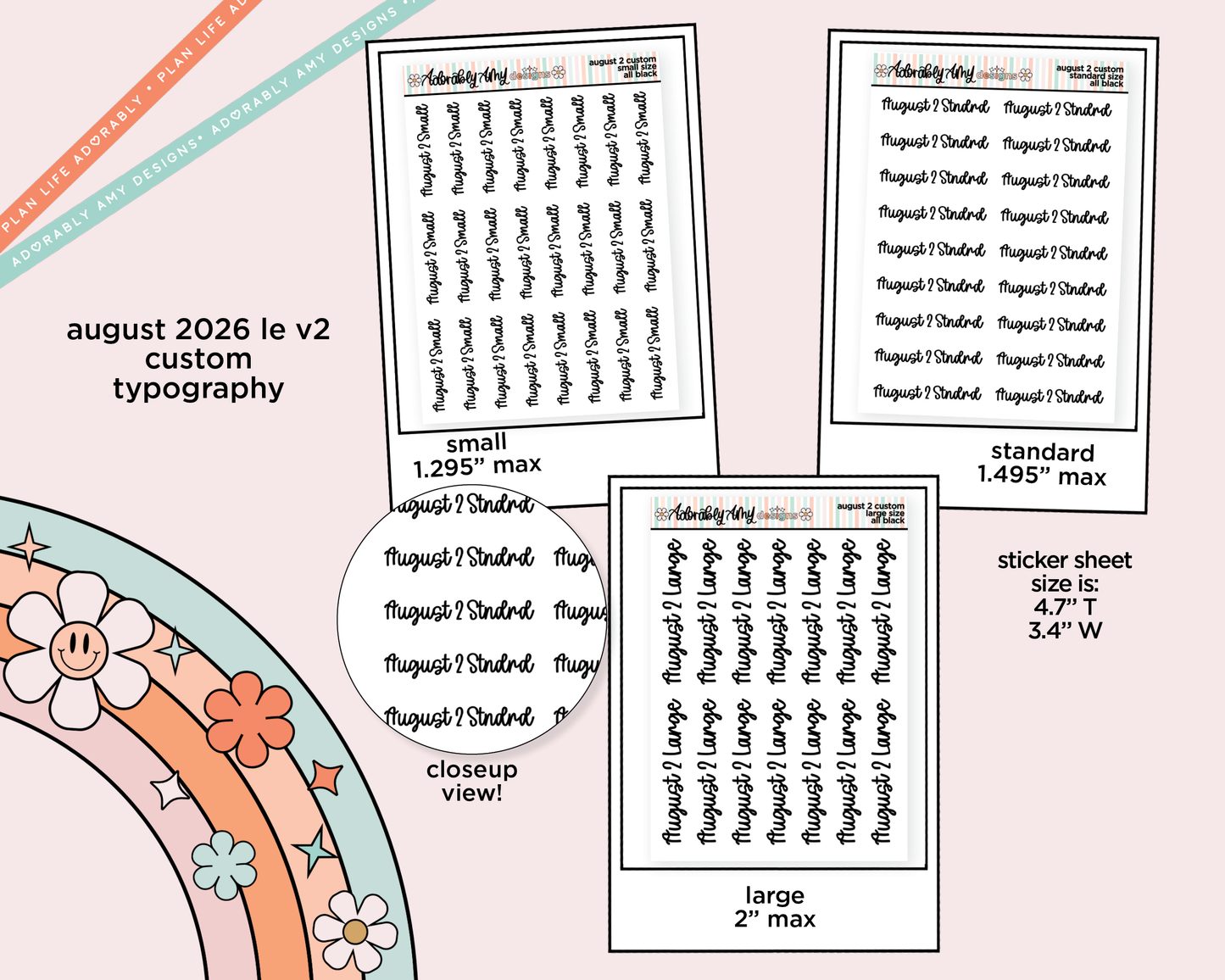 August 2026 LE Custom Typography Sticker Reminder Planner Stickers