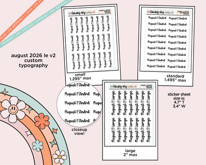 August 2026 LE Custom Typography Sticker Reminder Planner Stickers