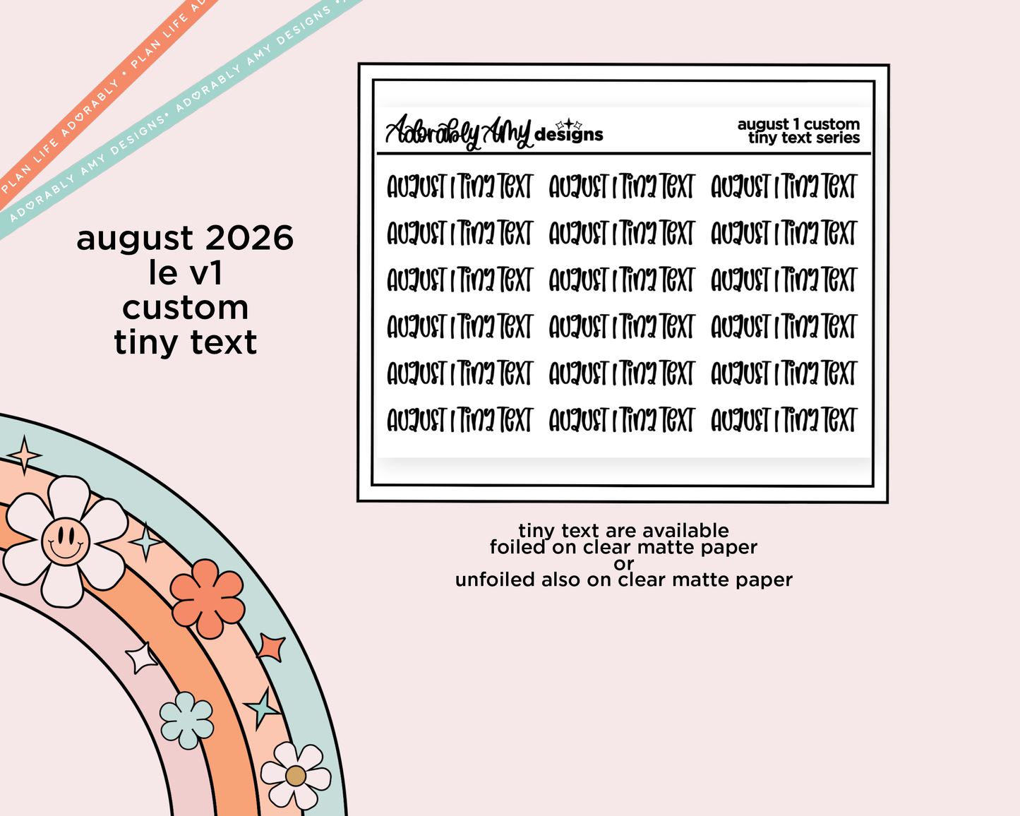 August 2026 LE Font Custom Foiled Tiny Text Sticker Sheet Planner Stickers