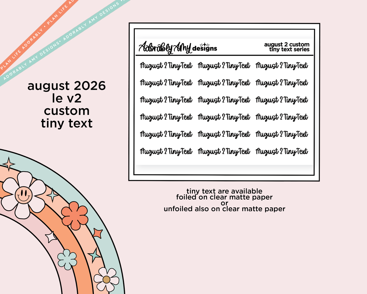 August 2026 LE Font Custom Foiled Tiny Text Sticker Sheet Planner Stickers