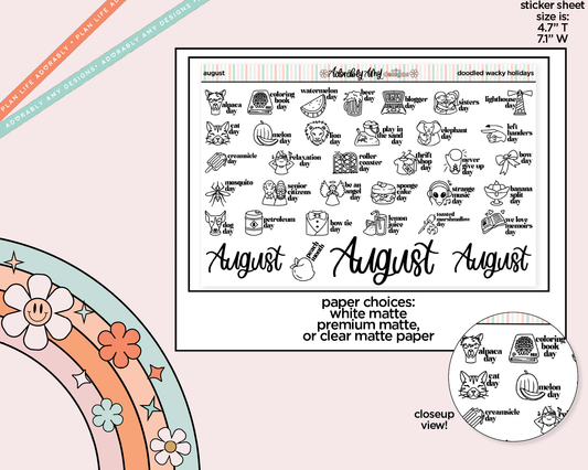 August Doodled Wacky Holidays Reminder Stickers