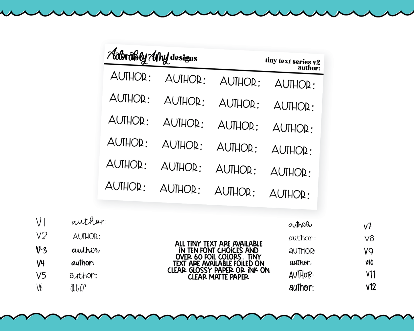 Foiled Tiny Text Series - Author: Checklist Size Planner Stickers for any Planner or Insert