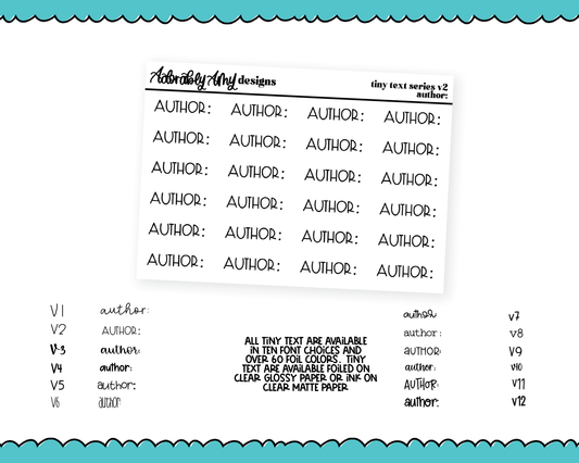 Foiled Tiny Text Series - Author: Checklist Size Planner Stickers for any Planner or Insert