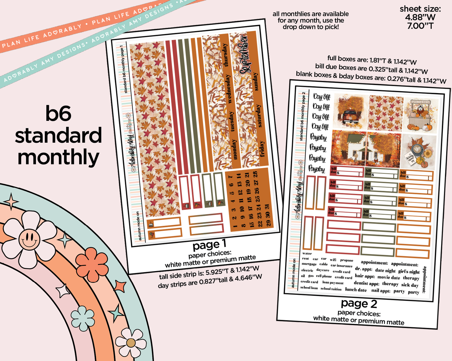 Standard B6 Monthly Pick Your Month Autumn Mode On Planner Sticker Kit for some B6 Planners