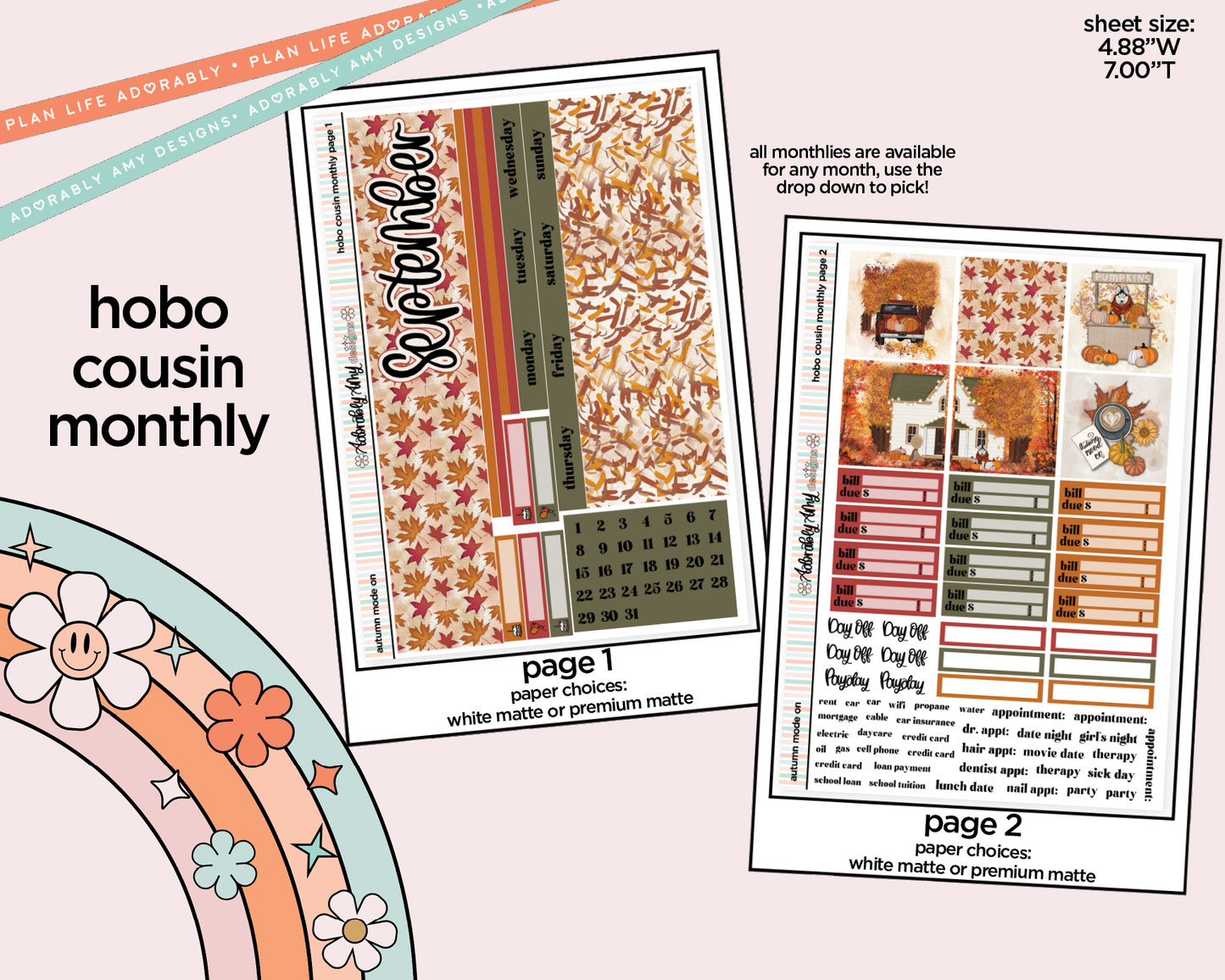 Hobonichi Cousin Monthly Pick Your Month Autumn Mode On Planner Sticker Kit for Hobo Cousin or Similar Planners