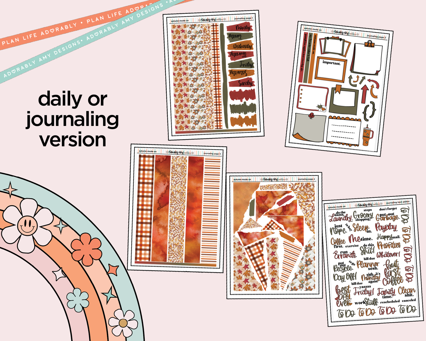 Journaling and Daily Planning Autumn Mode On Planner Sticker Kit