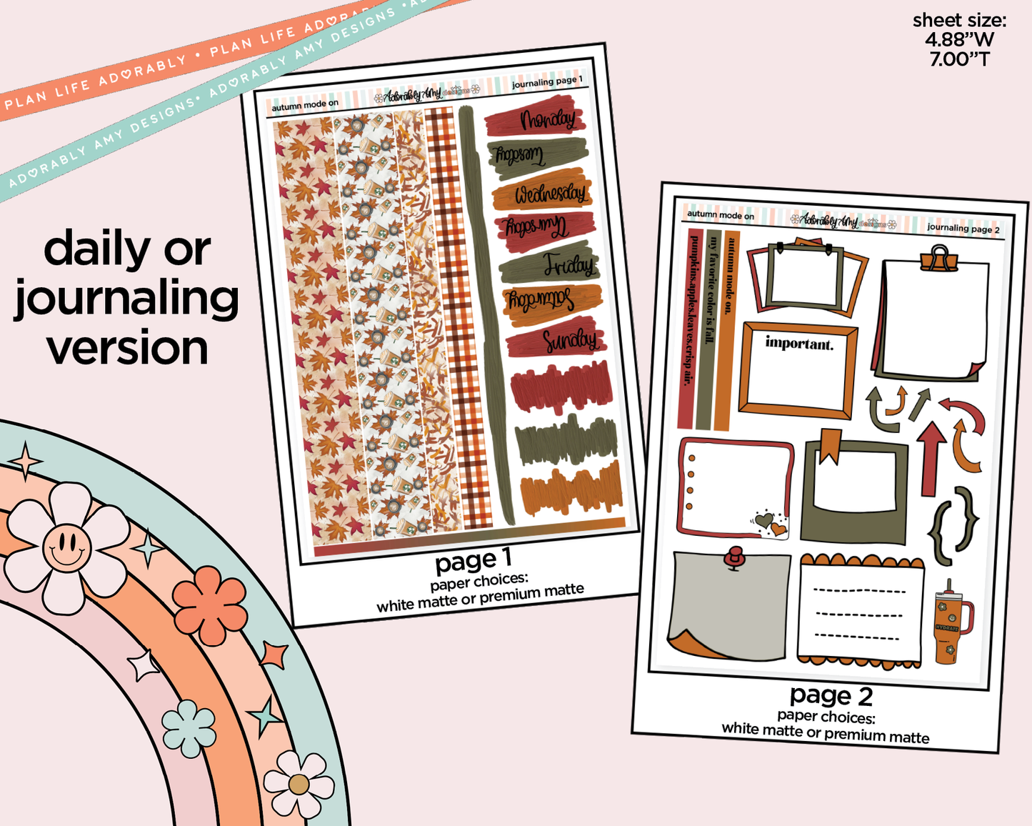 Journaling and Daily Planning Autumn Mode On Planner Sticker Kit