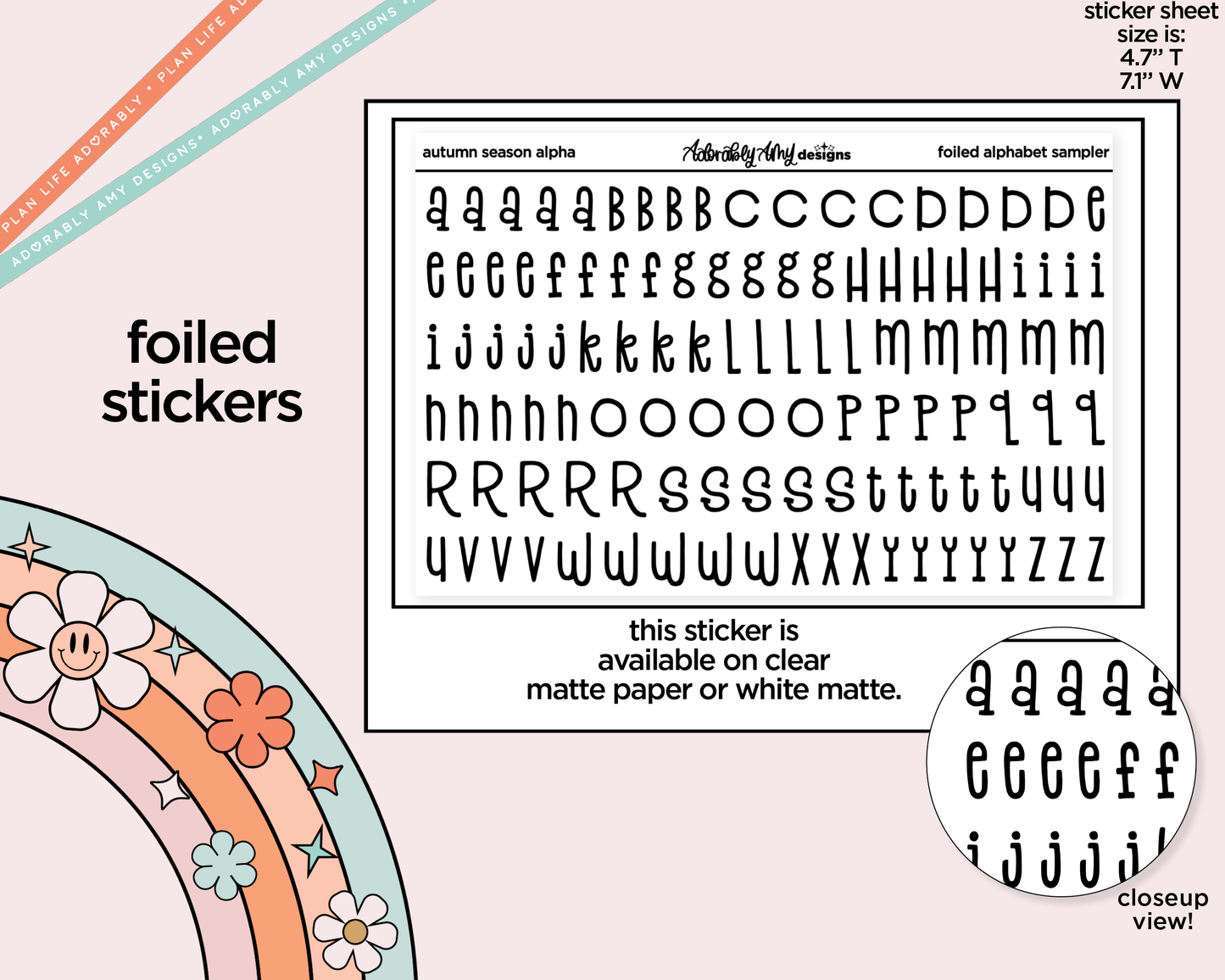 Foiled Autumn Season Alphabet Stickers Deco Typography Sampler Planner Stickers