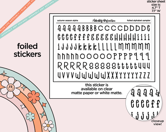Foiled Autumn Season Alphabet Stickers Deco Typography Sampler Planner Stickers - Adorably Amy Designs
