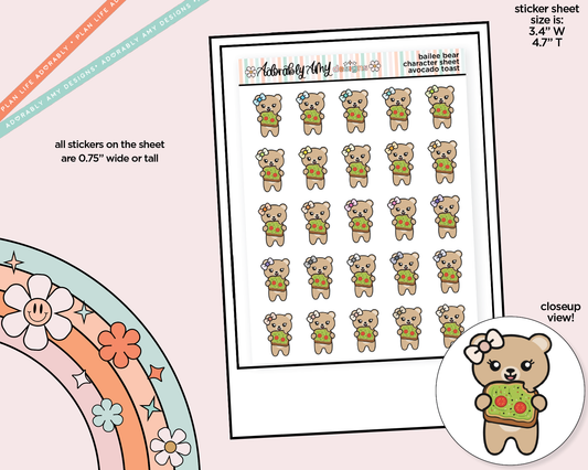 Bailee Bear Avocado Toast Decoration Character Planner Stickers